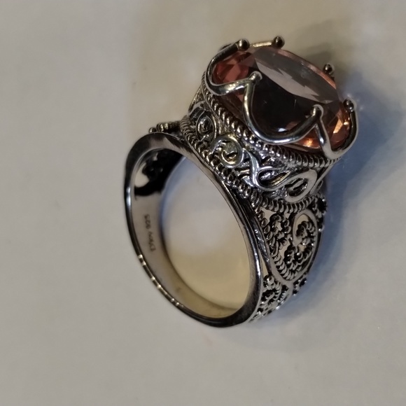 7ctw Genuine Morganite Quartz Platinum/ 925 Sterling Silver. Size 8 - Picture 5 of 8